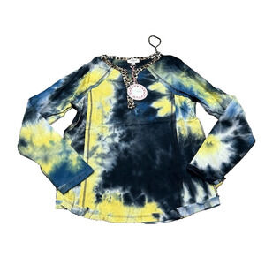 NWT Umgee Womens Tie Dye Tunic Top‎ Cheetah Trim Long Sleeve Boho Hippie Size M